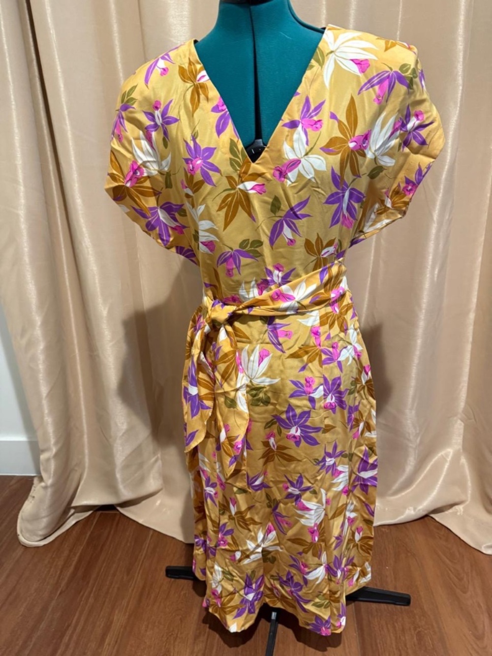 Vintage Renate Von Dörrer Silk Floral Midi Dress Open Keyhole Back Belted 70s 80
